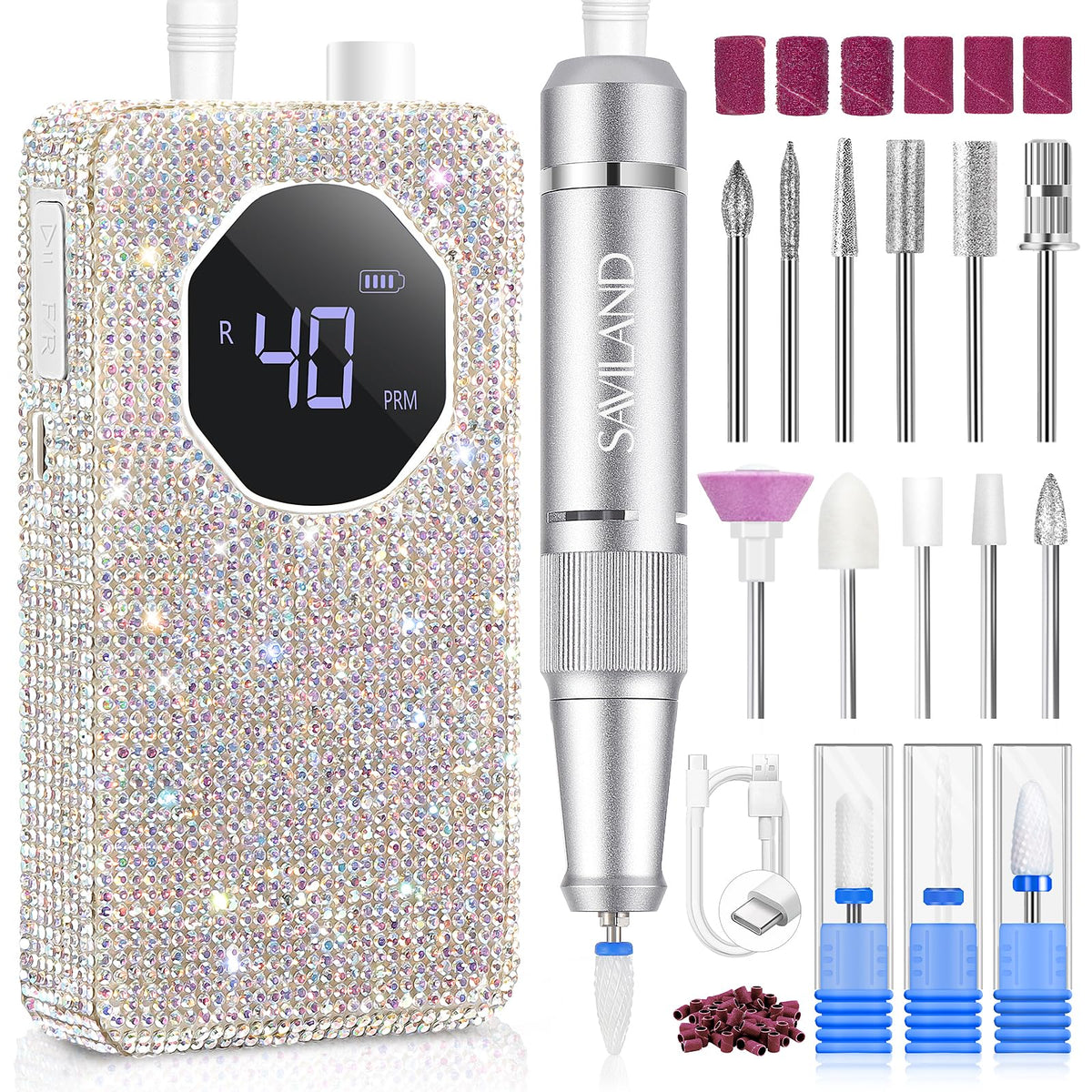 SAVILAND nail drill 40000rpm front view for fast gel removal and smooth filing.