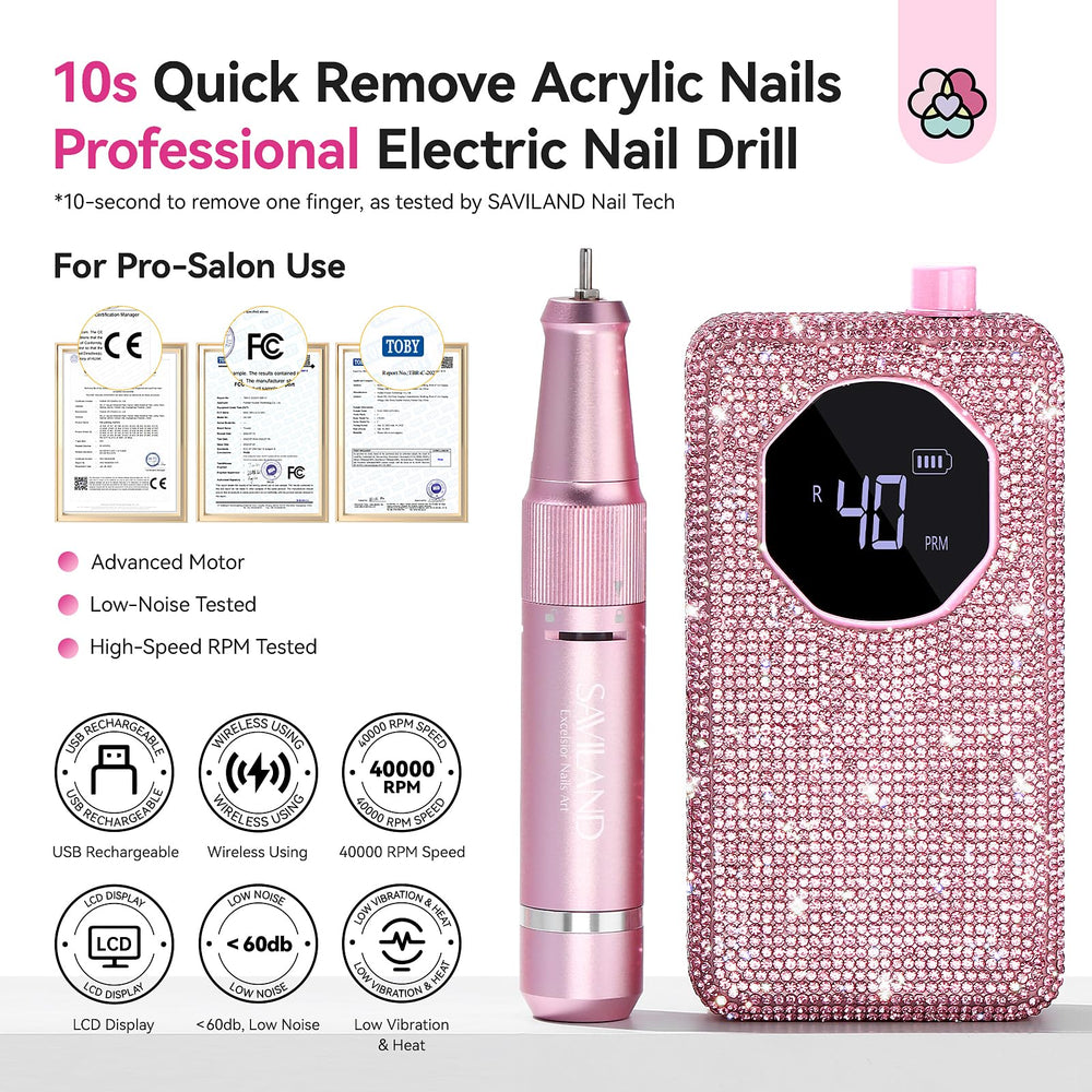SAVILAND nail drill cordless with Type-C charging for flexible, on-the-go use.