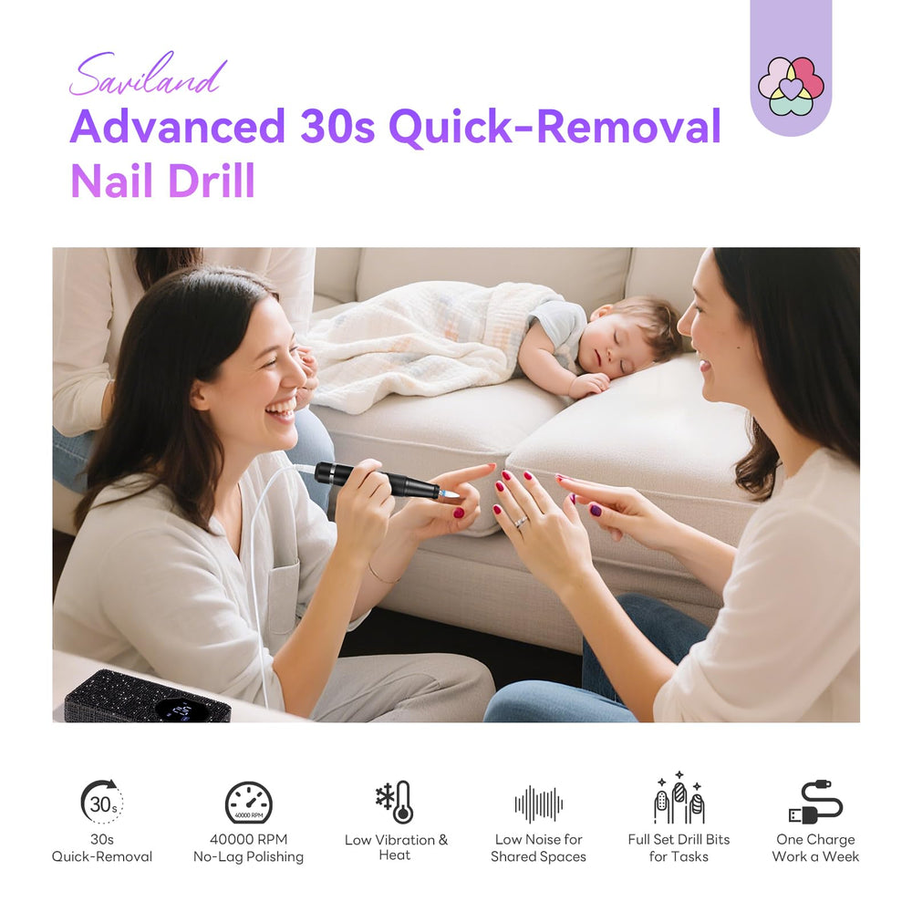 SAVILAND nail drill shows quiet operation for distraction-free salon work.