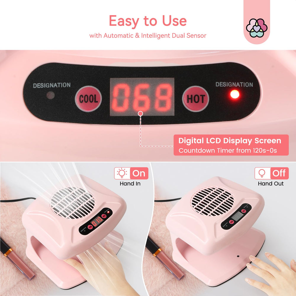 SAVILAND nail dryer with hands under unit showing simultaneous hand and foot drying