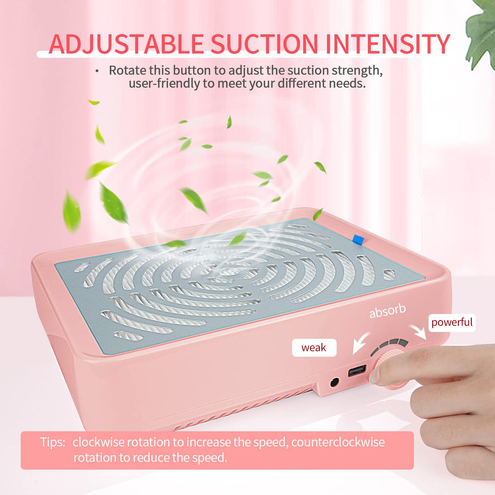 SAVILAND Nail Dust Collector with LED lamp on for better visibility.