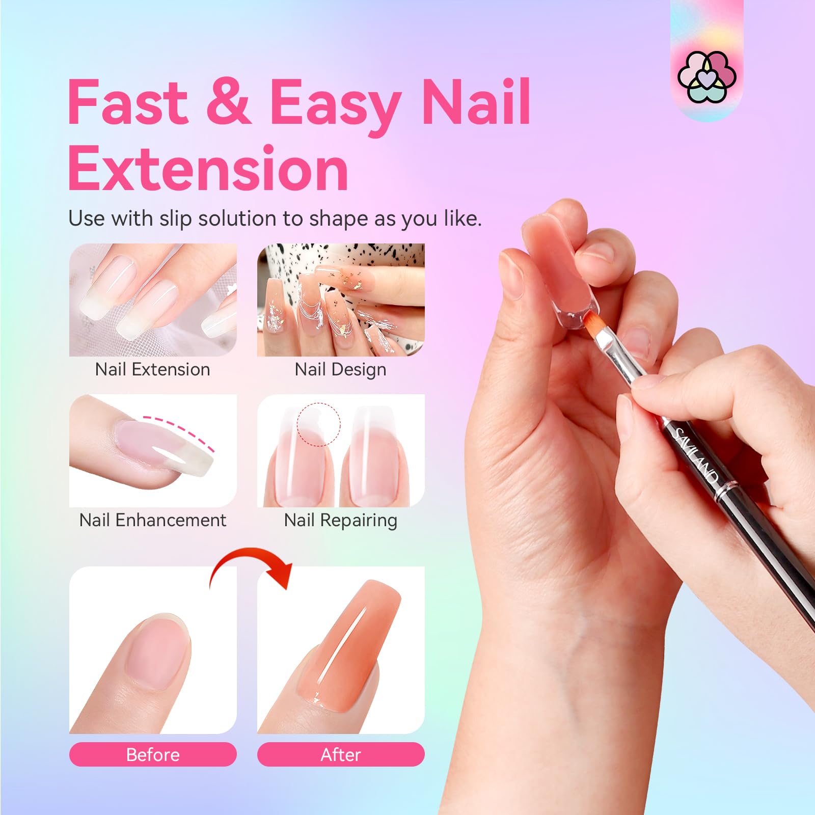 SAVILAND nail extension kit demonstrates easy application and shaping