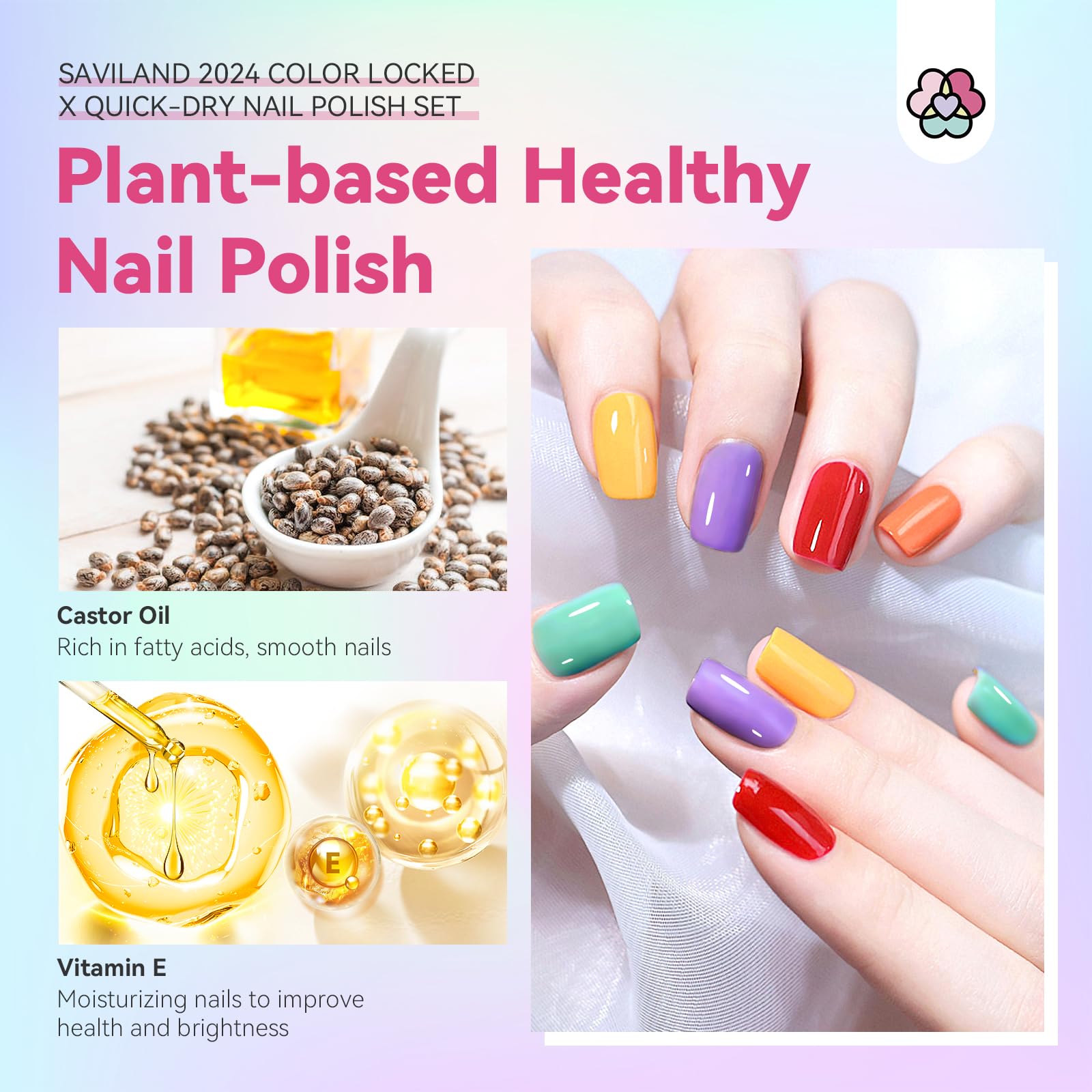SAVILAND air-dry formula image demonstrates no-lamp manicure convenience.