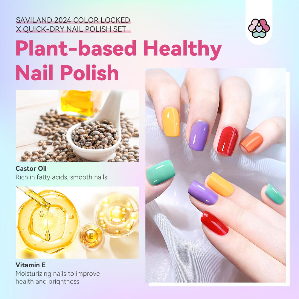 SAVILAND air-dry formula image demonstrates no-lamp manicure convenience.