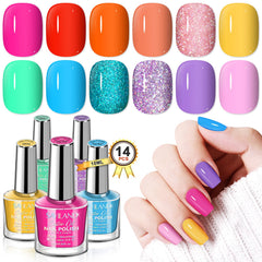 SAVILAND neon nail polish set color collection swatches show vibrant summer hues for quick style updates.