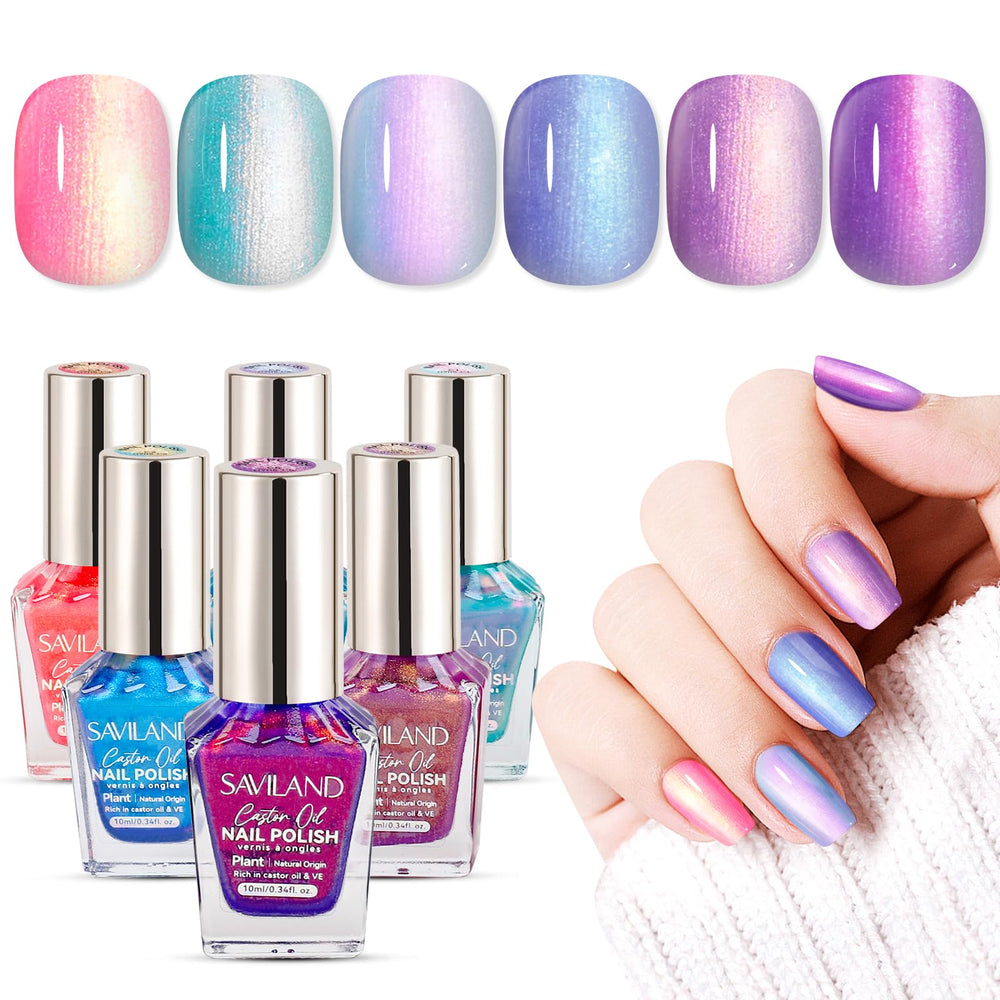 SAVILAND ombre nail polish set palette with six pearl shades for versatile looks.