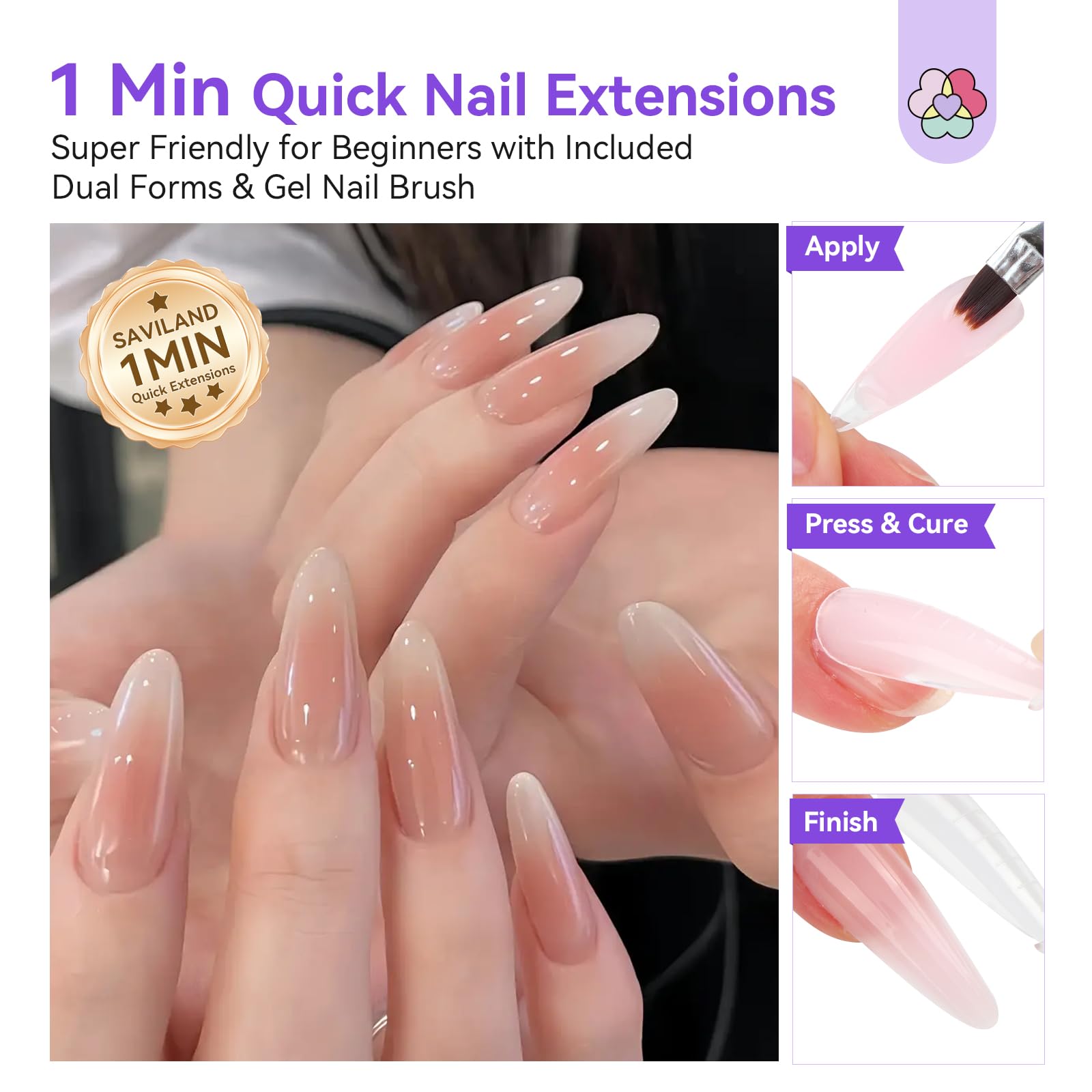 SAVILAND dual forms image highlighting precise nail-shaping for durable extensions.