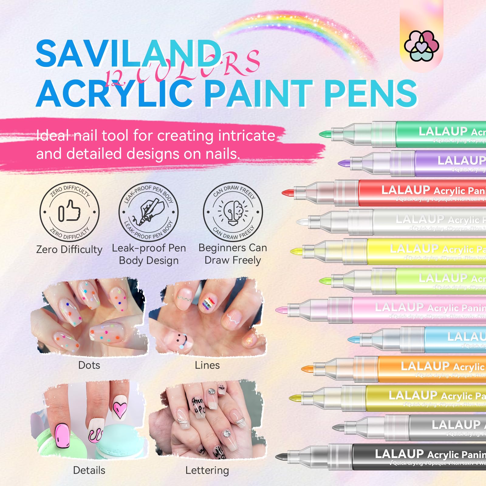 SAVILAND precision fine-tip nails pens for clean lines and detailed accent work.