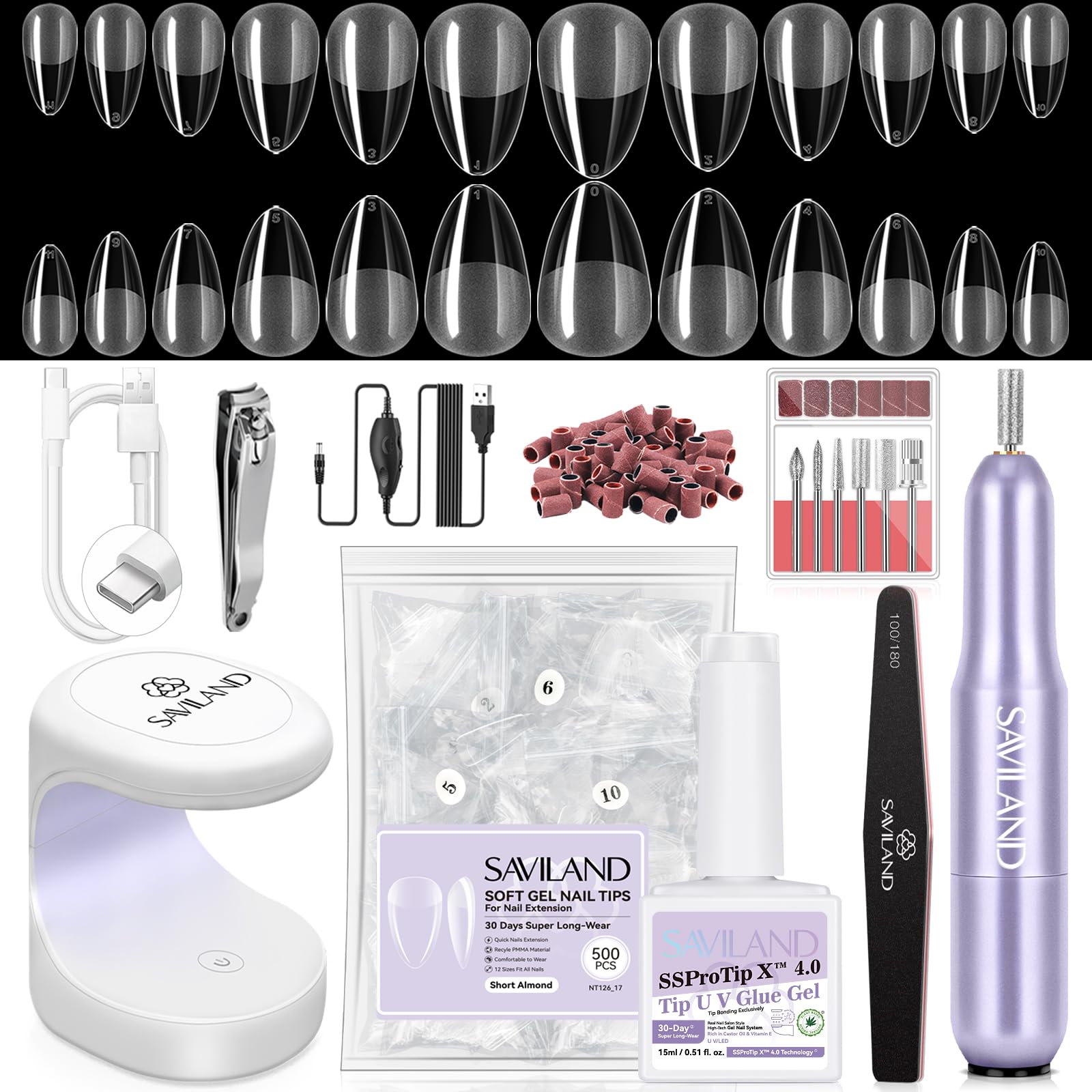 SAVILAND Pro Gel Nail Kit with Drill full setup for home or salon use.