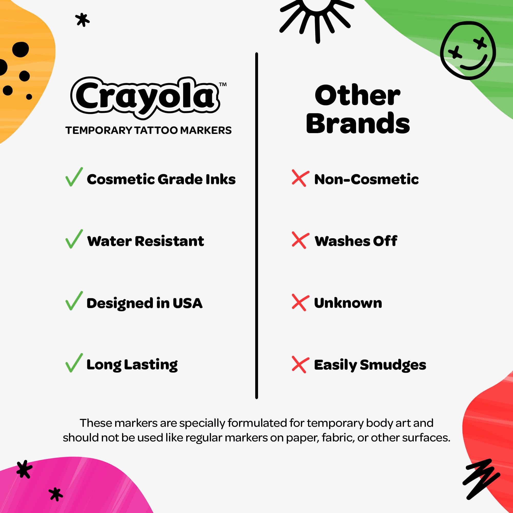 Savvi Crayola 8ct tattoo markers party designs ideal for celebrations.