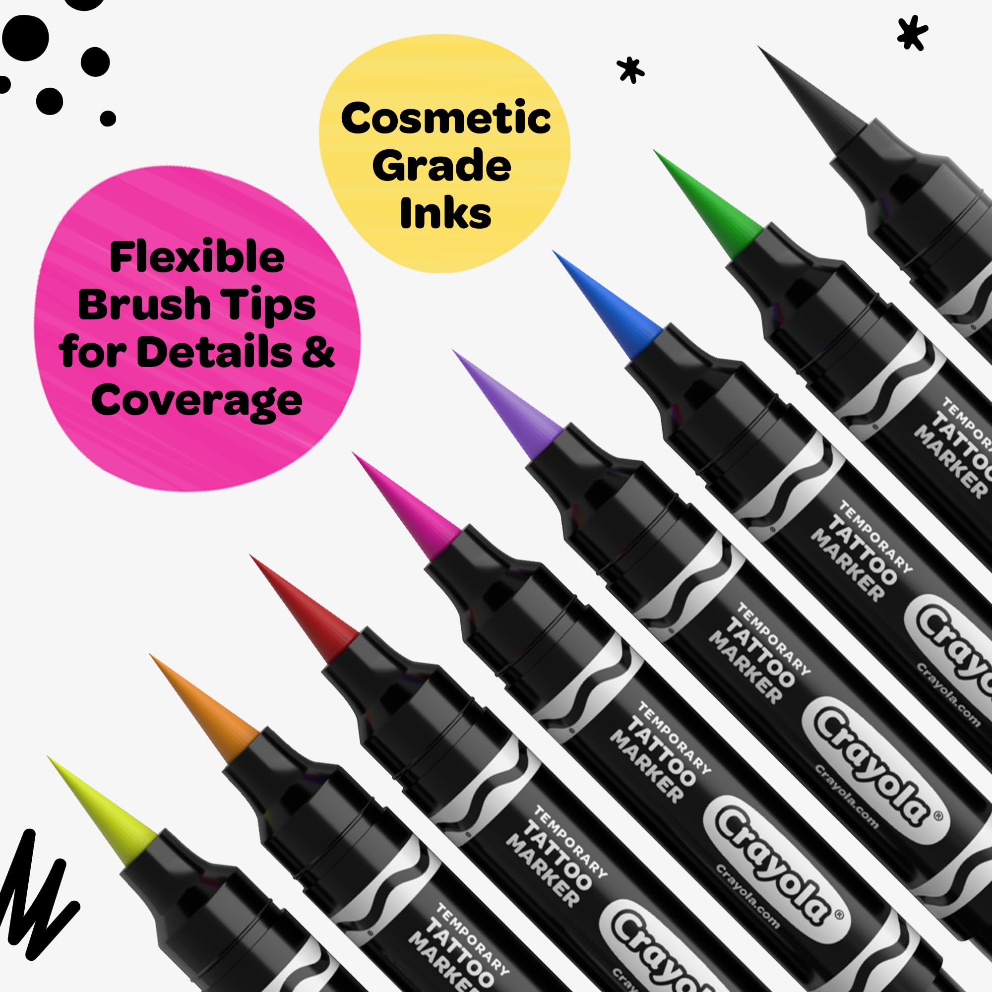 Savvi Crayola 8ct tattoo markers washable ink for quick clean-up.
