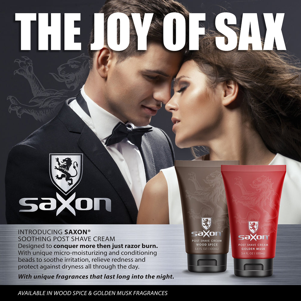 Saxon Post Shave Cream packaging and tube design for easy daily use.