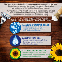 Saxon Post Shave Cream sunflower seed oil boosts natural oils for daily protection.