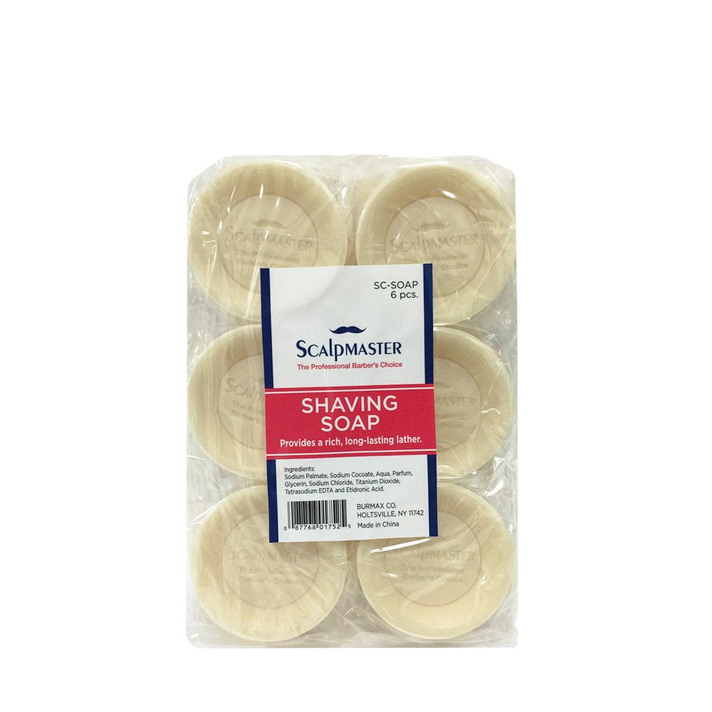 Scalpmaster shaving soap six-pack delivers rich lather for smooth, irritation-free shaves.
