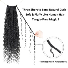 Scanbos Boho Faux Locs 24inch curly ends closeup show natural bounce.