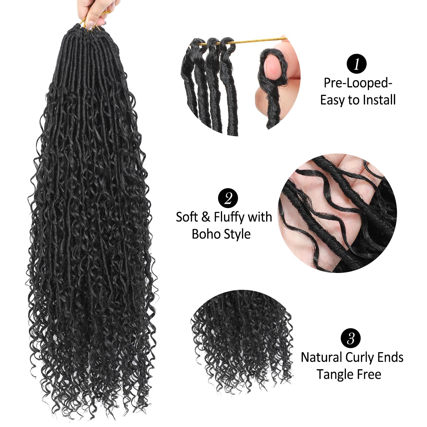 Scanbos Boho Locs in natural black 1B color for daily wear.