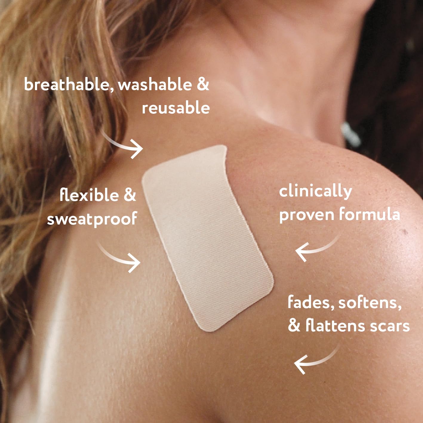 ScarAway Advanced Silicone Scar Sheets on skin demonstrate flexible, discreet scar care.