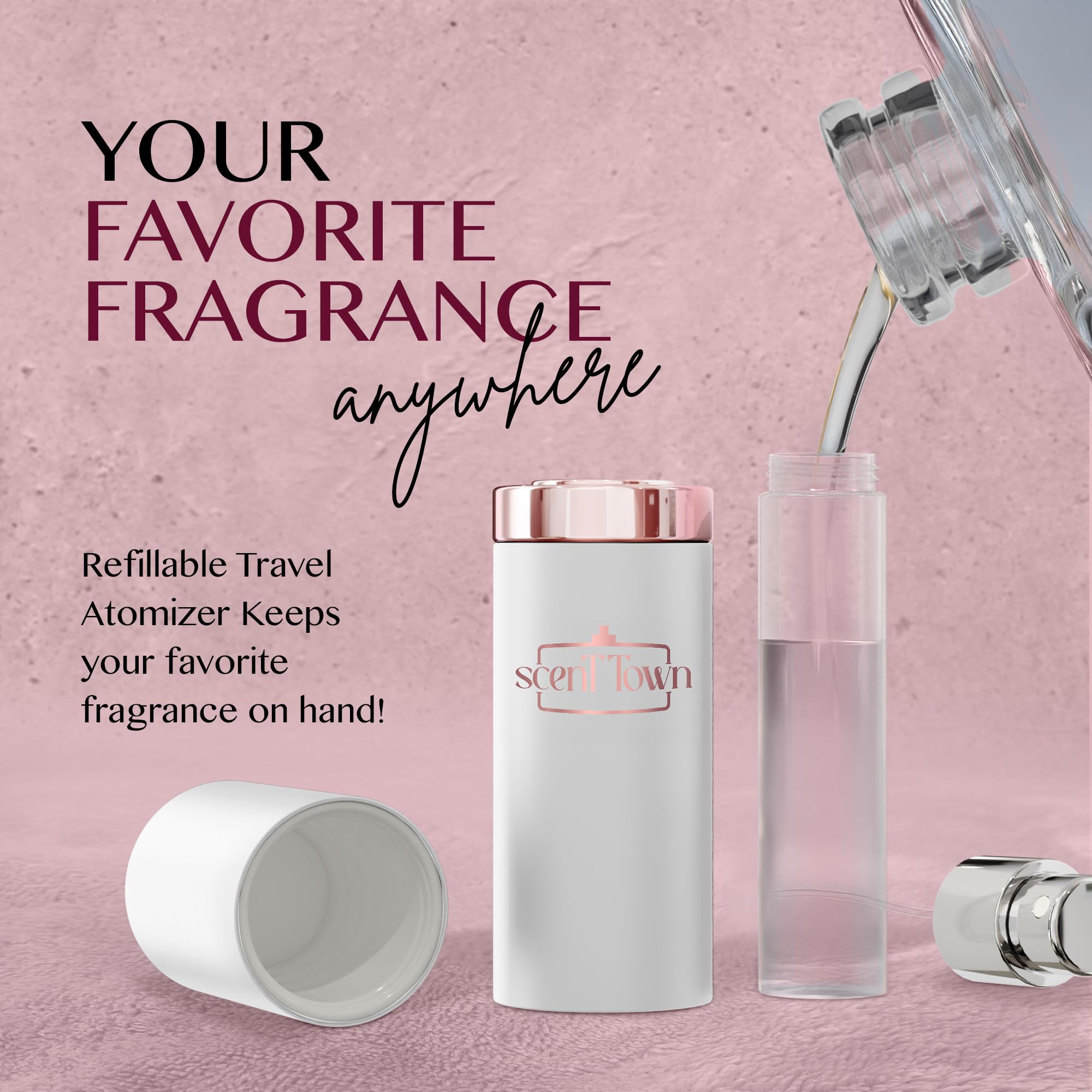 Empty refillable perfume atomizer close-up for travel-friendly reusability.