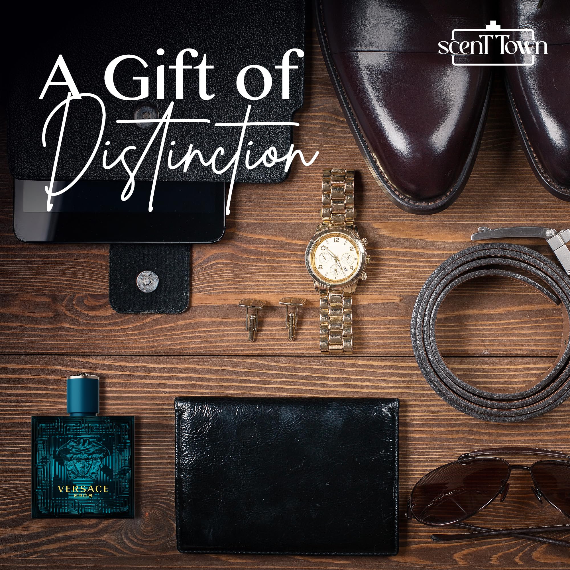 Scent Town gift set box open reveals four mini designer fragrances for gifting.