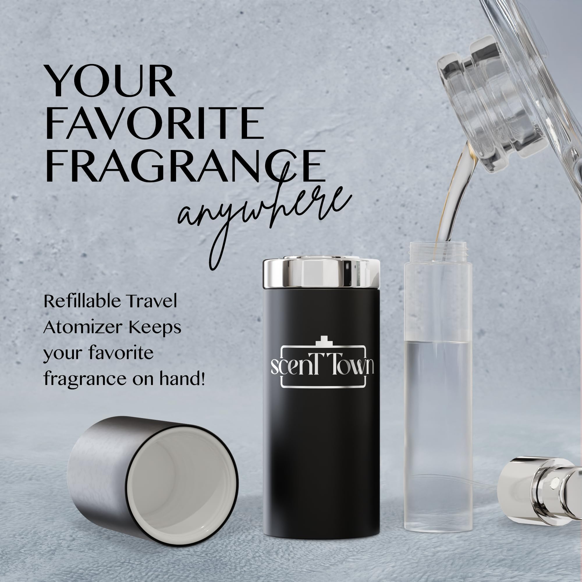 Scent Town travel-size fragrances in a compact, dopp kit-ready presentation.
