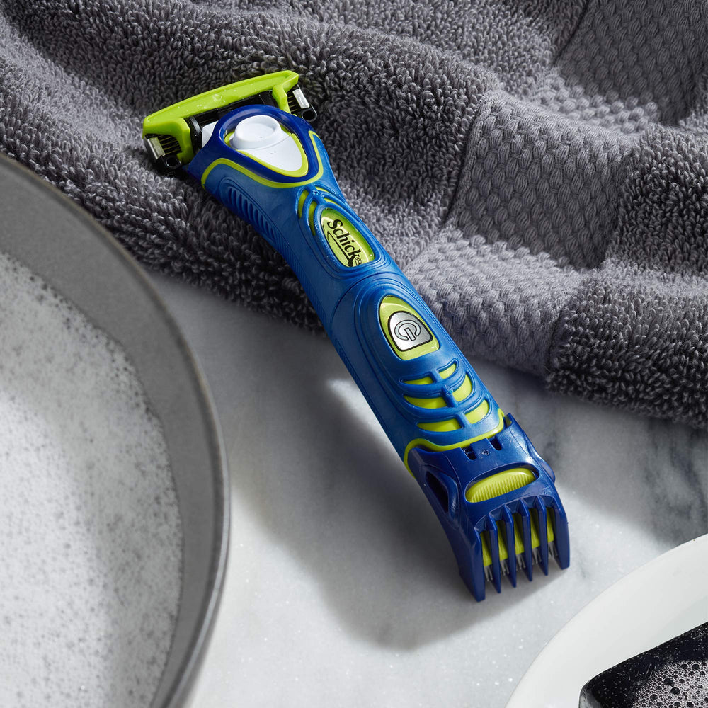 Schick Hydro 5 Groomer all-in-one trimming reduces tool clutter.