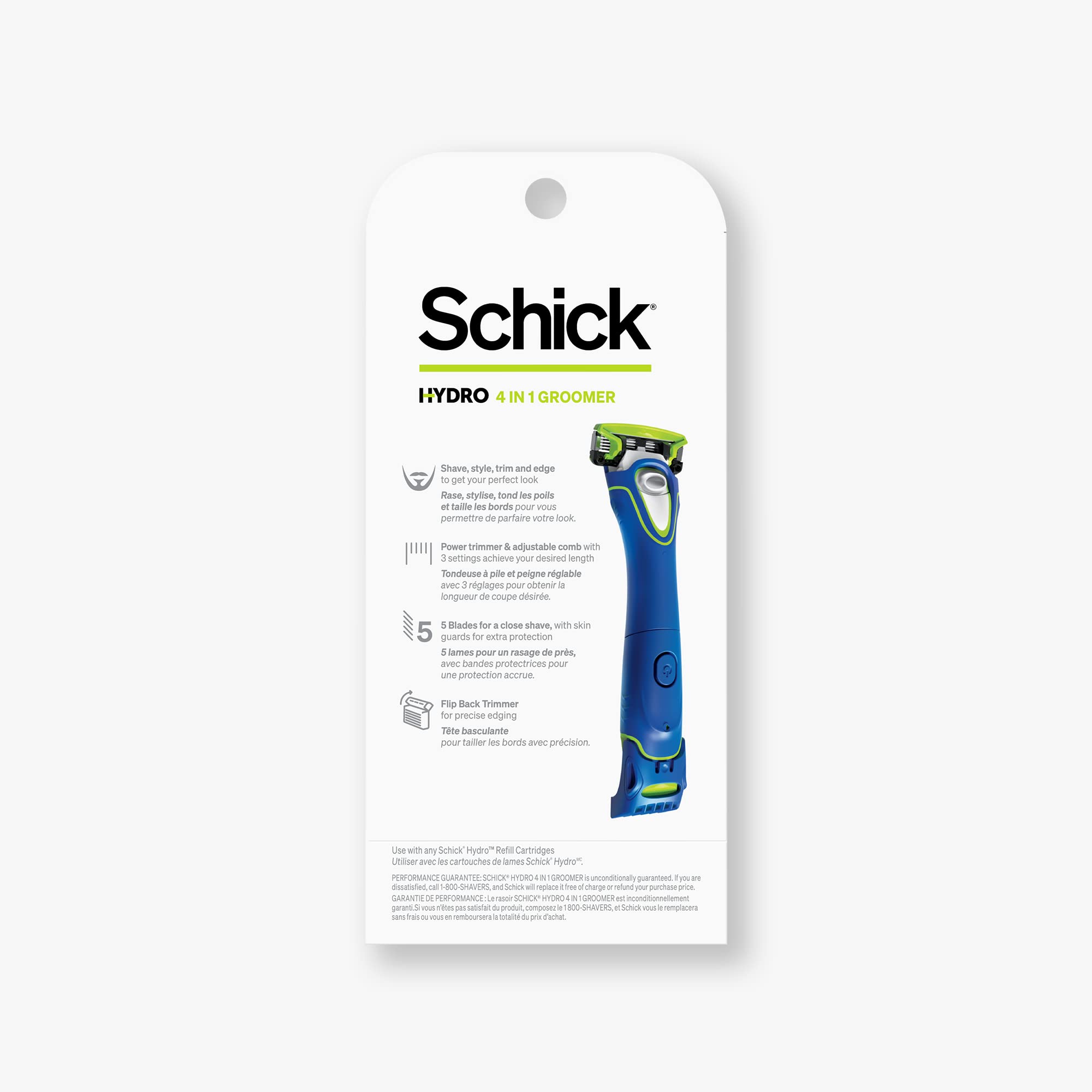 Schick Hydro 5 Groomer Skinguards closeup emphasizes gentle glide and reduced friction.