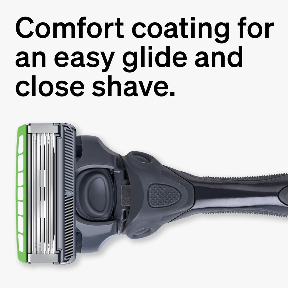 Schick Hydro Sensitive 5-blade assembly closeup for close shave with skin guards