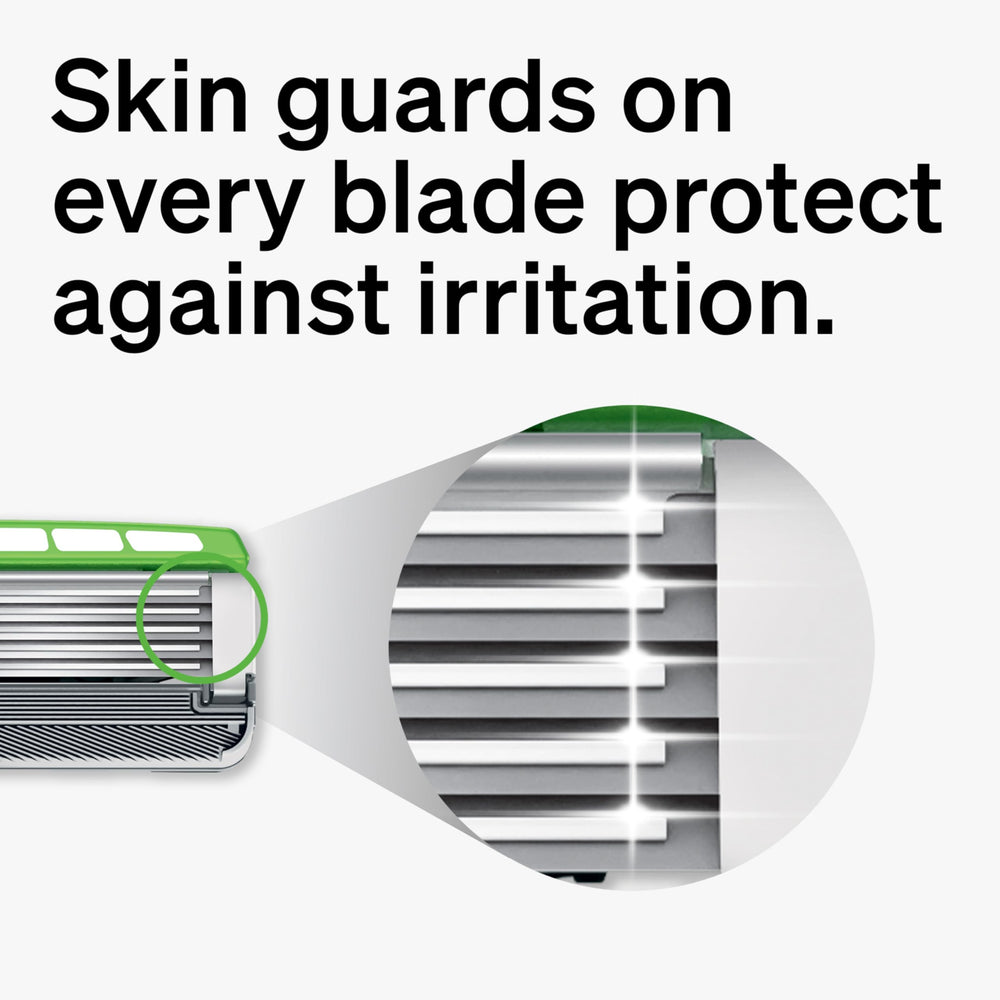 Schick Hydro Sensitive Razor Refills cushioning gel pools hydrate skin for soothing shaves.