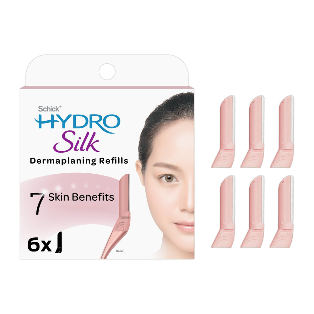 Schick Hydro Silk dermaplaning wand refill pack with six blades for at-home exfoliation