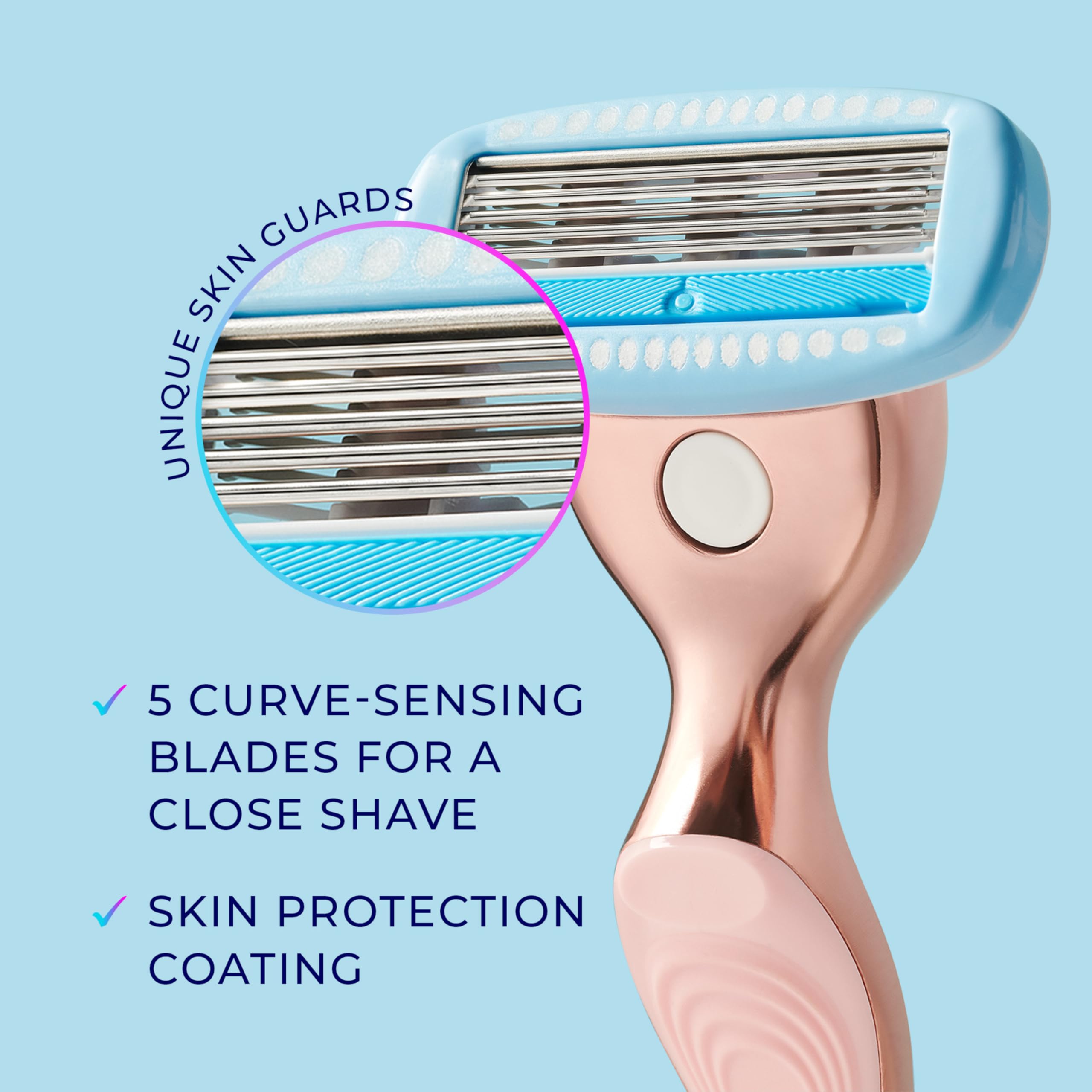 Schick Hydro Silk rose-gold metal razor packaging on display.