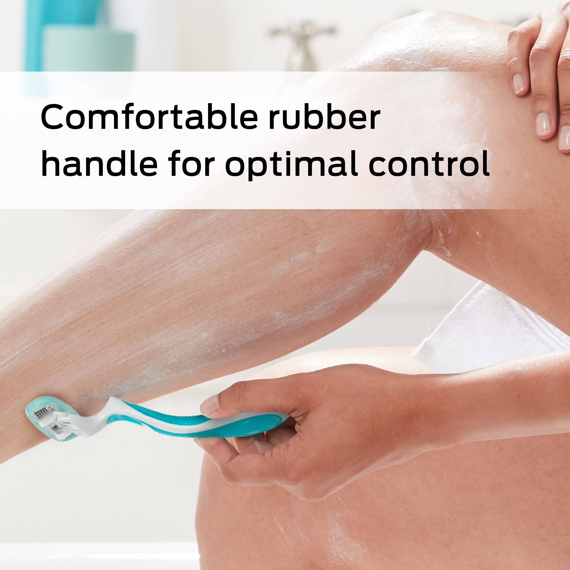 Schick Hydro Silk Sensitive razor ergonomic handle offers secure grip.
