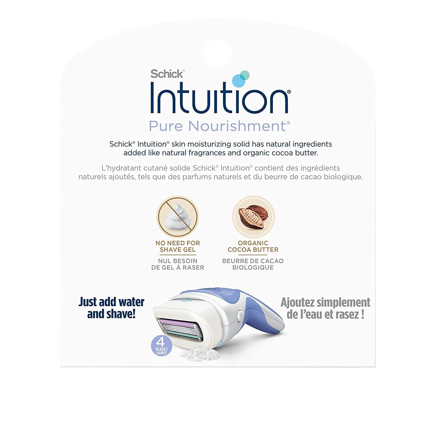 Schick Intuition 4-blade pivoting head close-up for contour-friendly glide.
