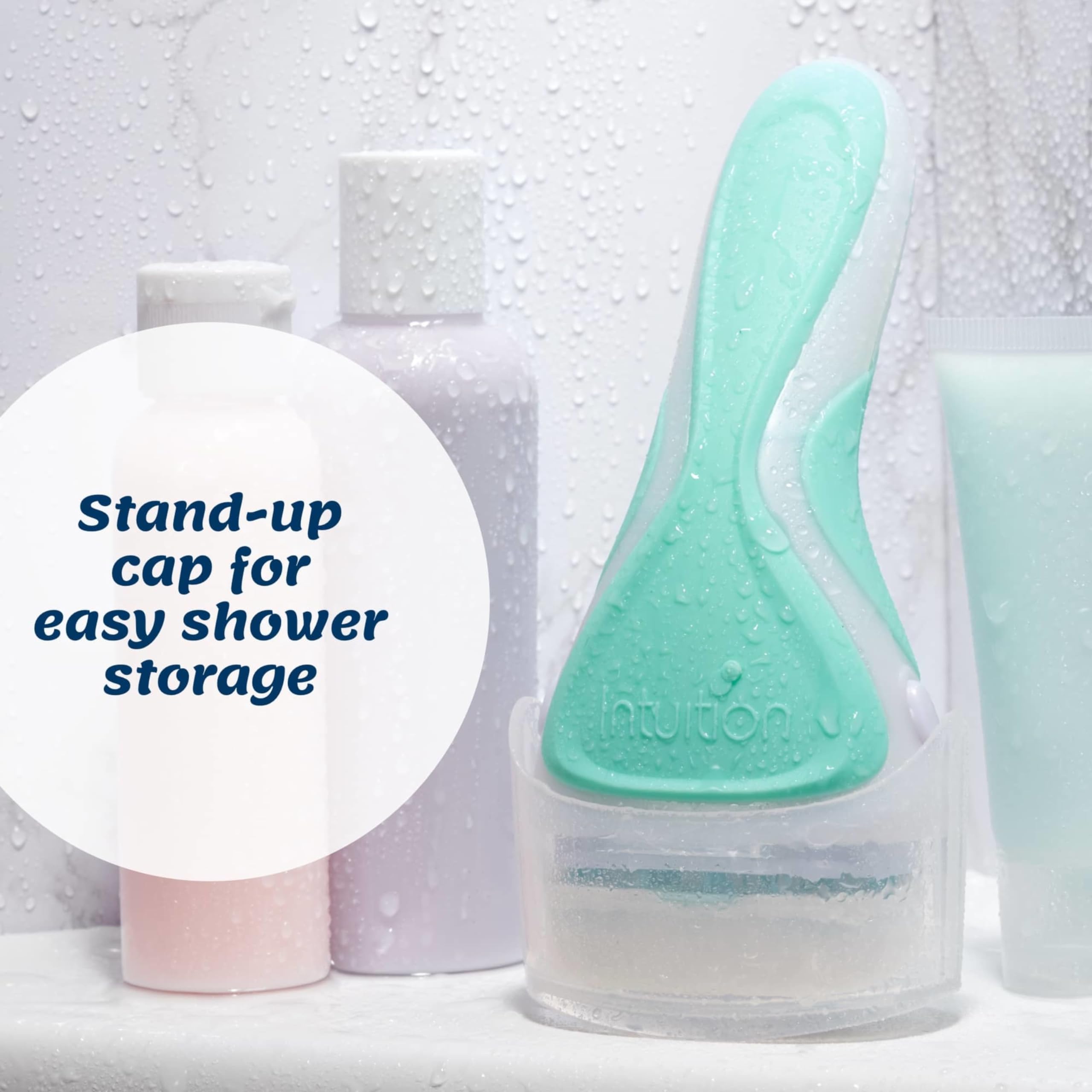 Schick Intuition ergonomic sure-grip handle offers stable control when shaving.