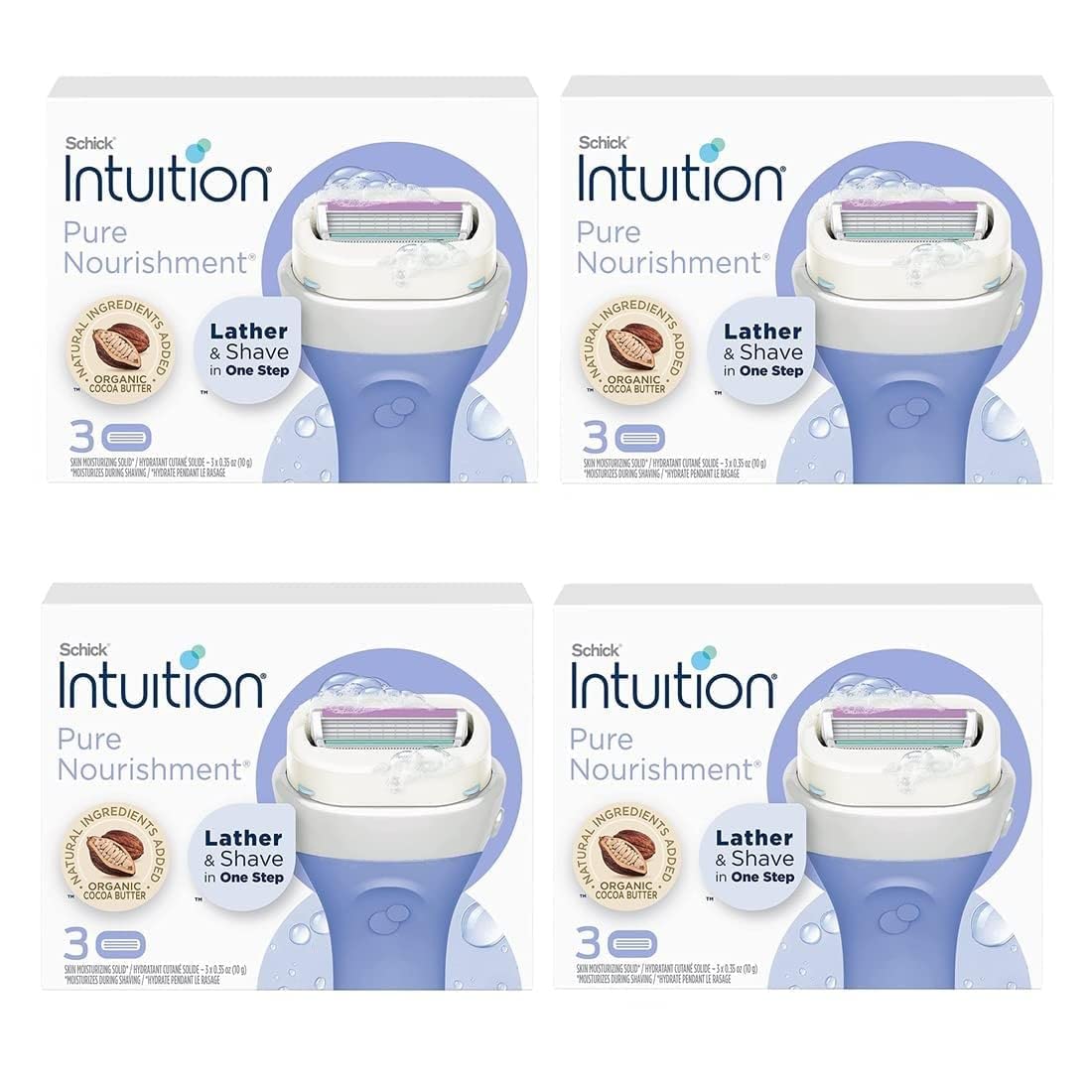 Schick Intuition blade cartridge close-up showing German-made precision for gentle, smooth shaving.