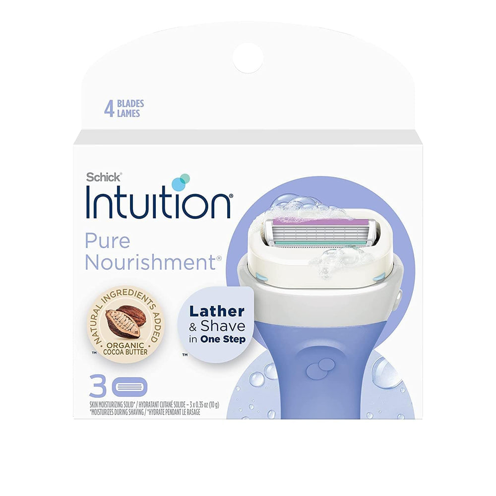 Schick Intuition moisturizing bar with cocoa butter softening skin during shaving.
