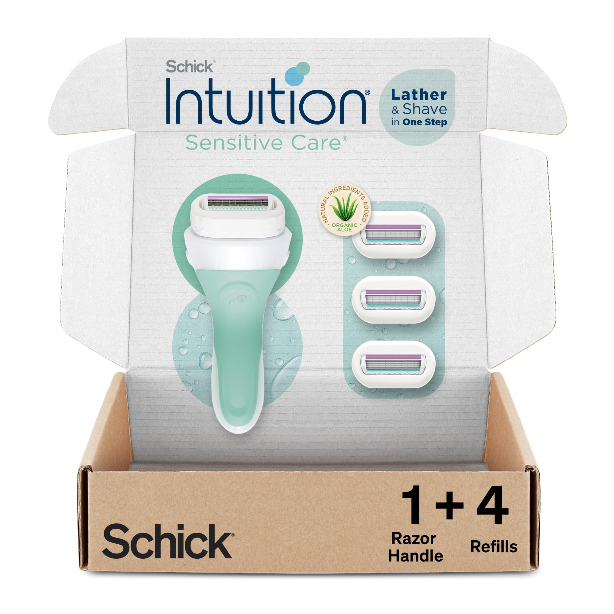 Schick Intuition razor handle close-up with ergonomic grip for stable control.