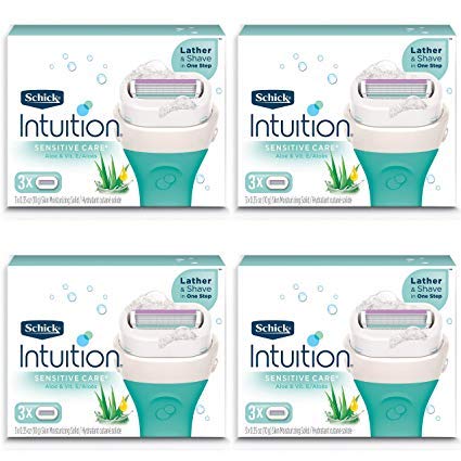 Schick Intuition blade refills shown in ready-to-use packaging with aloe