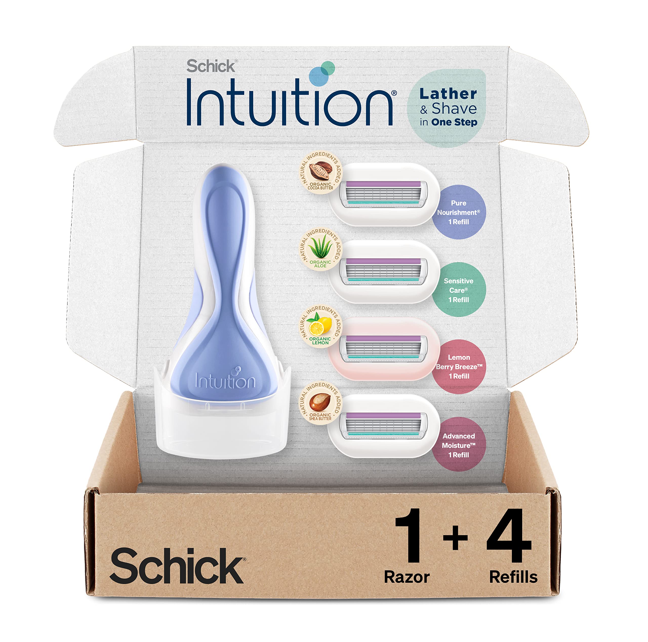 Schick Intuition razor handle with stand-up cap for convenient shower storage