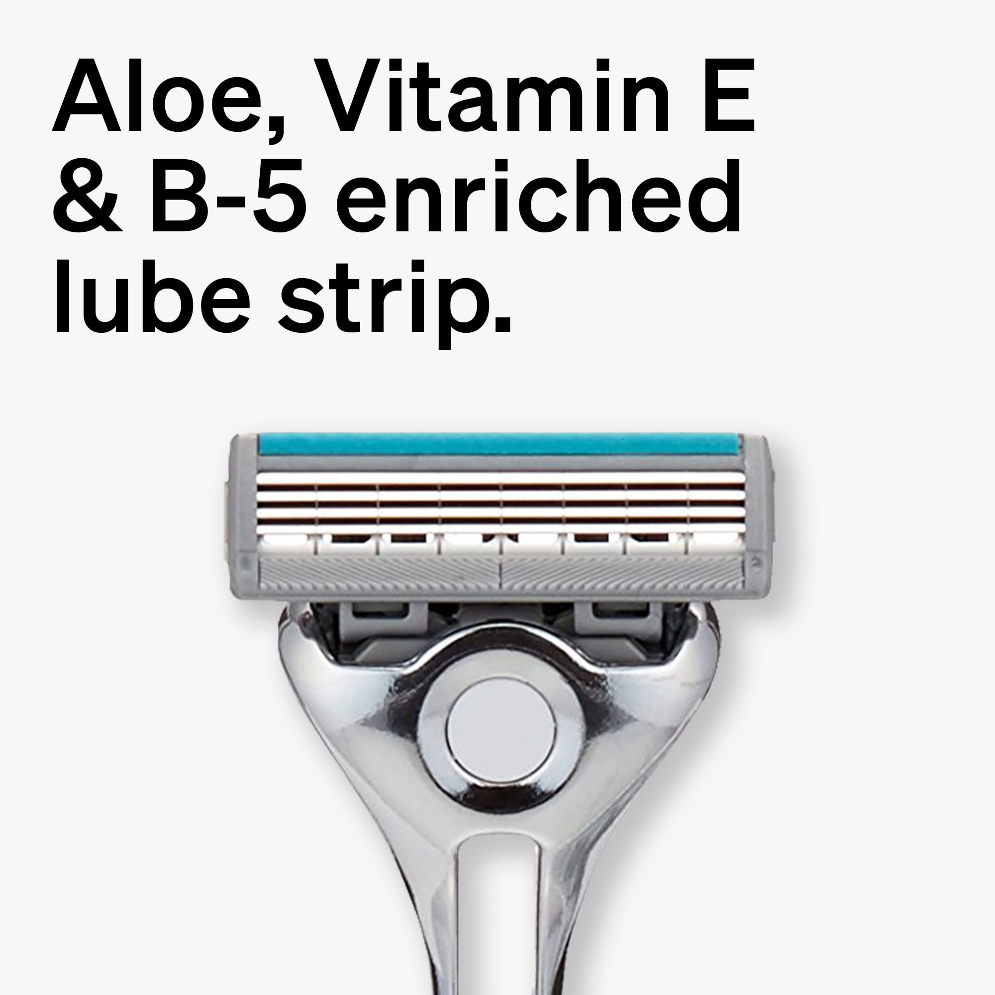 Schick Quattro lubricating strip, Aloe-Vitamin E-B5 enriched for comfort.