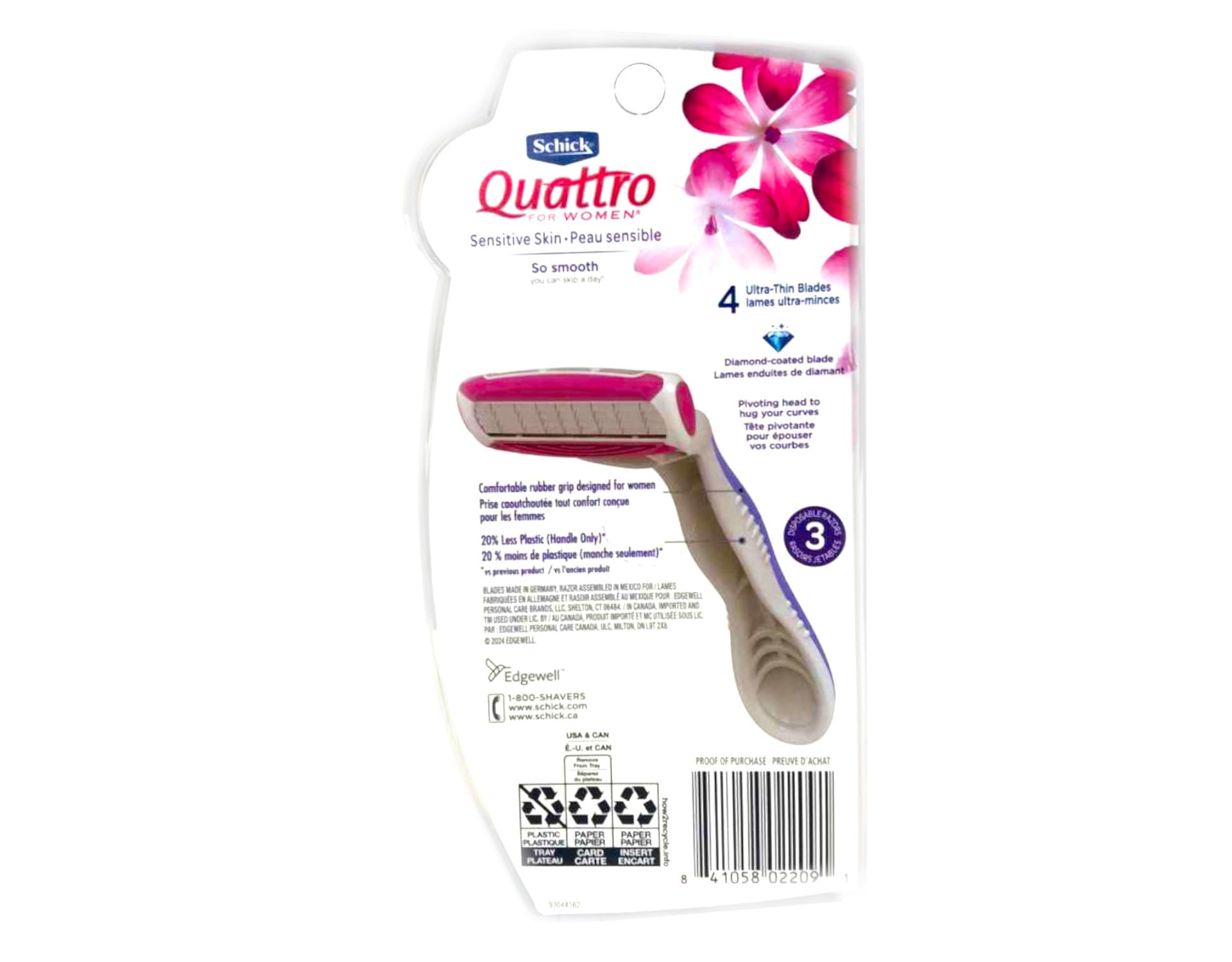 Schick Quattro con cinta de aloe para afeitarse con suavidad.