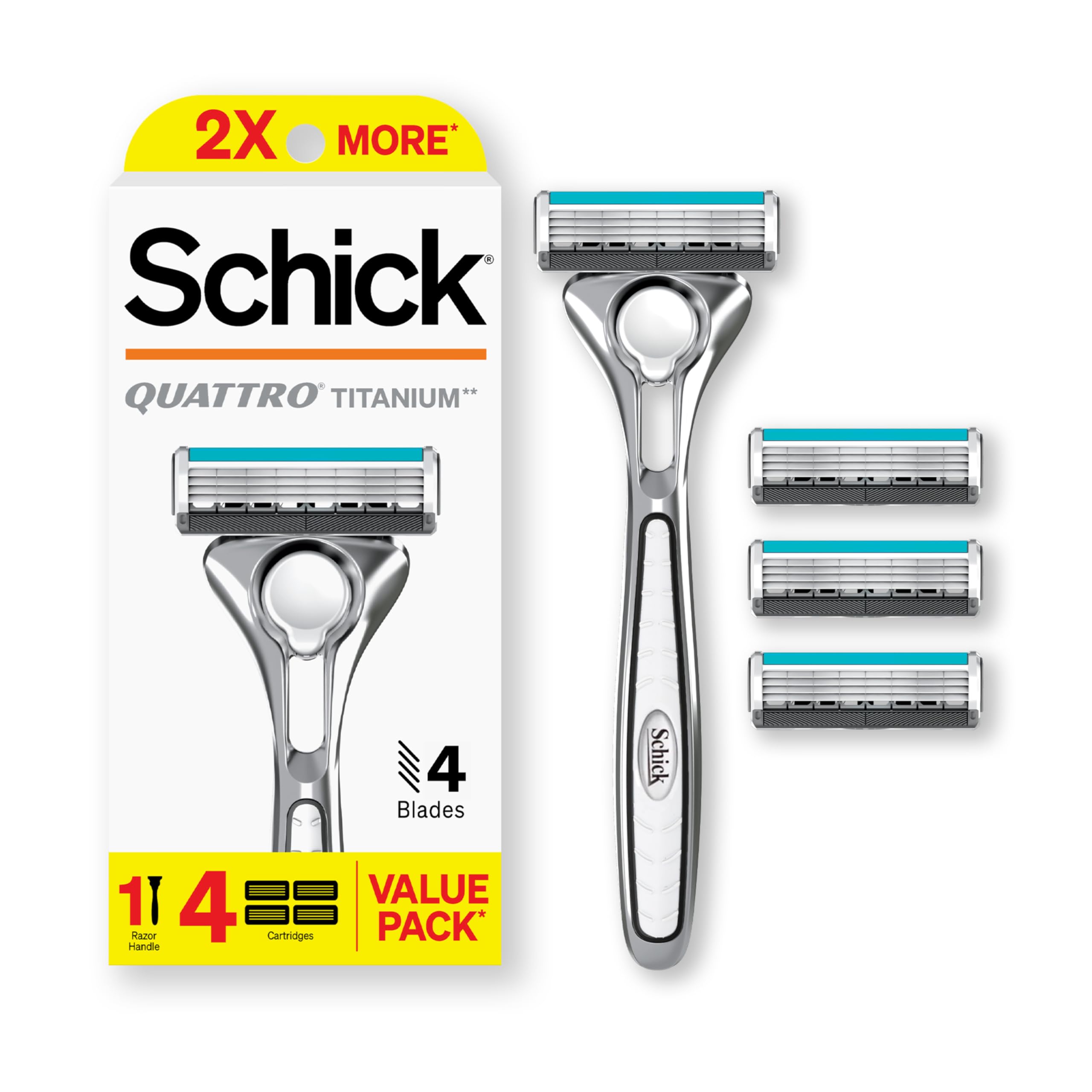 Schick Quattro Titanium razor handle for precise, comfortable daily shave