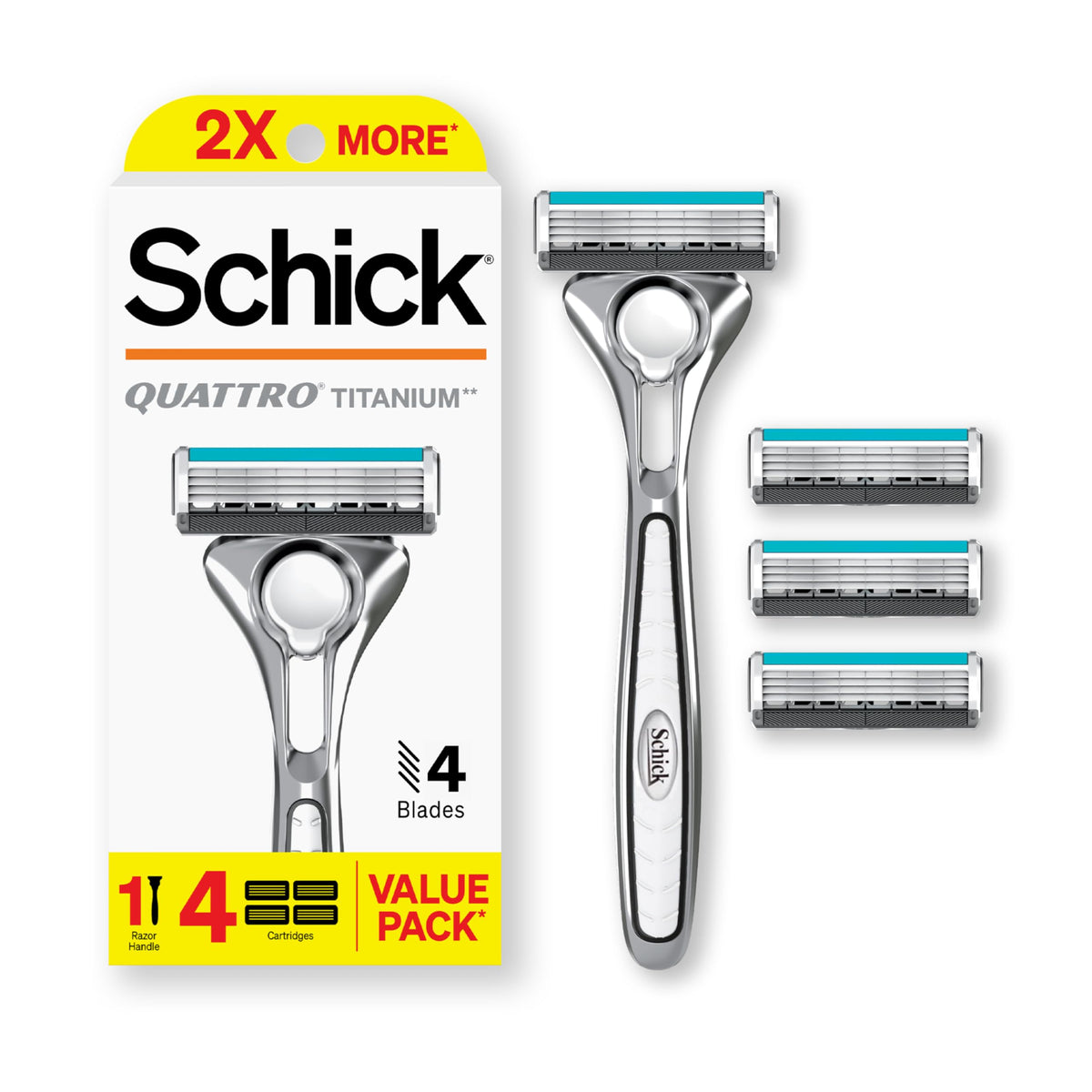 Schick Quattro Titanium razor handle for precise, comfortable daily shave