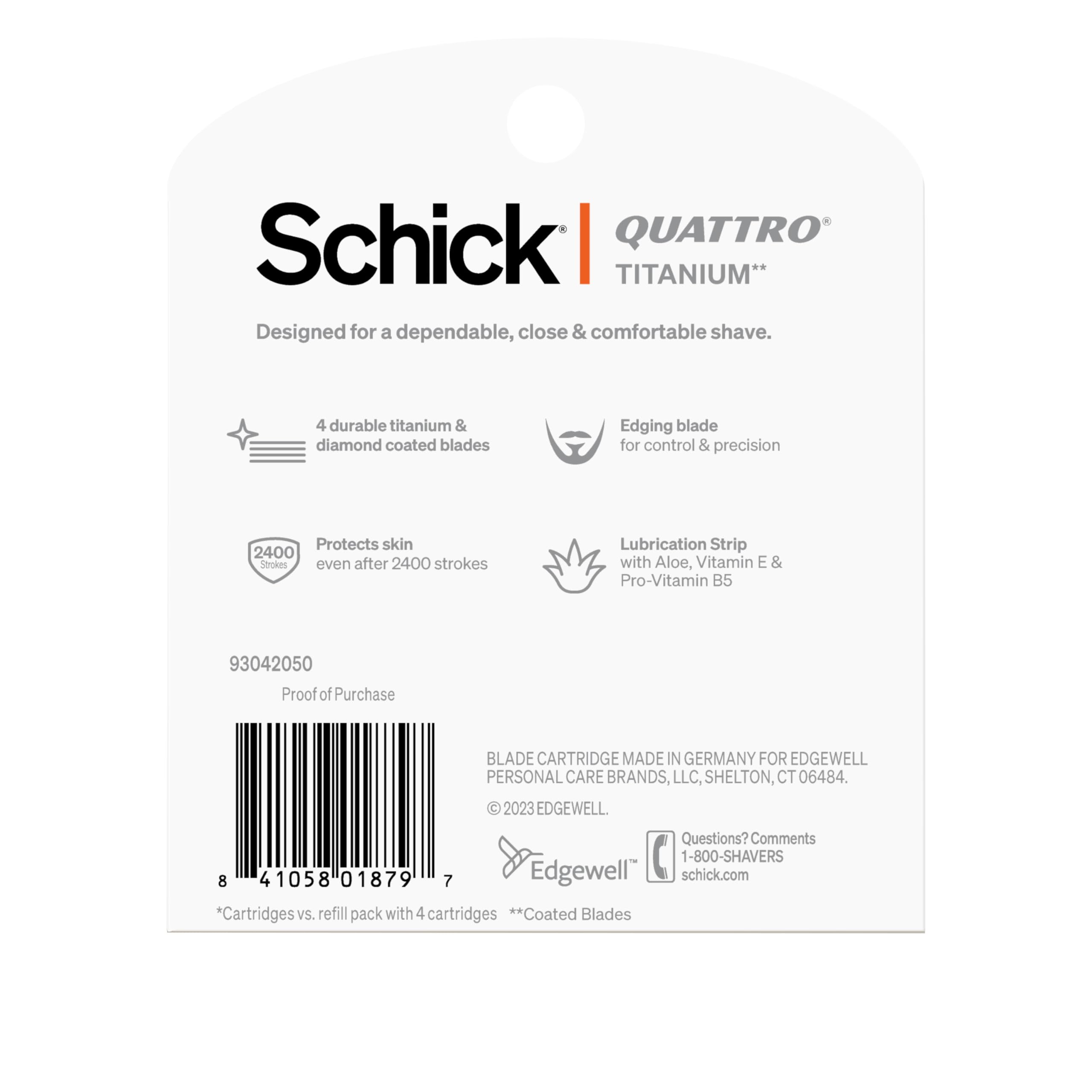 Schick Quattro Titanium refill eight cartridges in pack for convenience.
