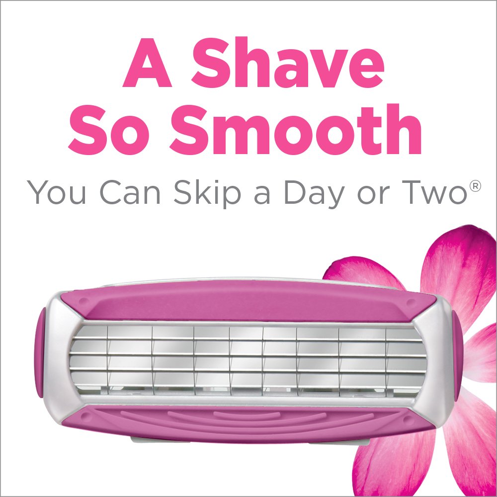 Schick Quattro Womens conditioning strips with Aloe and Vitamin E for irritation reduction.