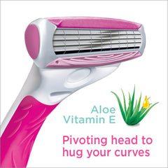 Schick Quattro Womens refill showing pivoting head and easy-grip rubber handle for smooth shaving.