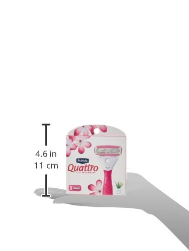 Rubberized fuchsia handle on Schick Quattro refill offers improved grip during shaving