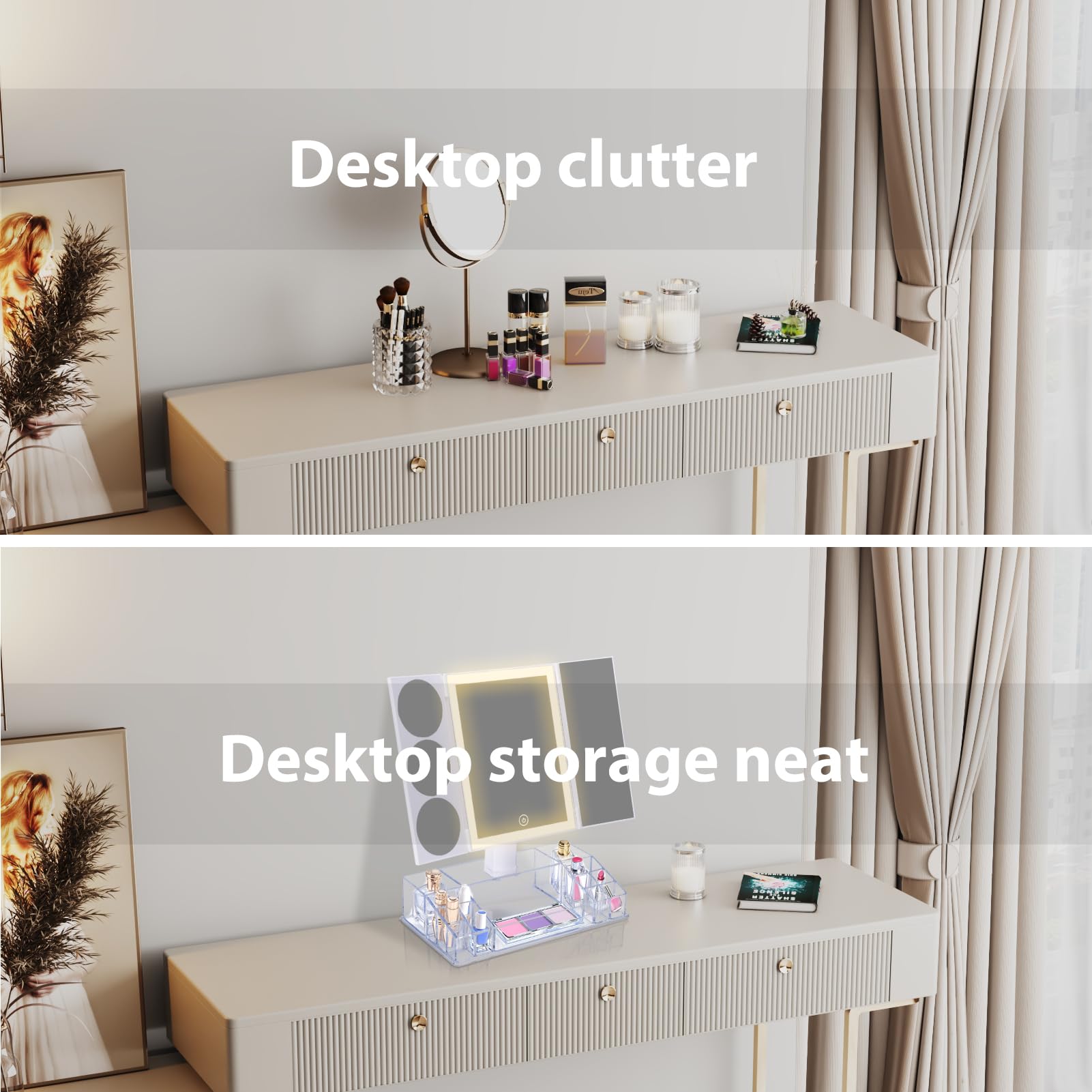 Schliersee Trifold Mirror closeup-glass front shows clear reflection