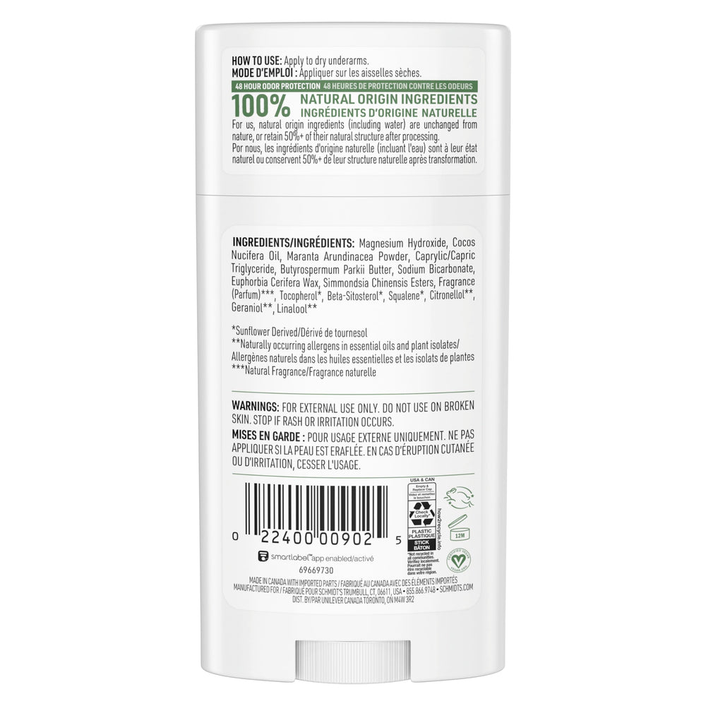 Schmidt's Fresh Cucumber deodorant stick being applied for odor protection
