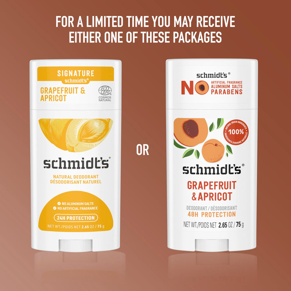 Schmidt's Grapefruit Apricot deodorant application on underarms demonstrates quick absorption.