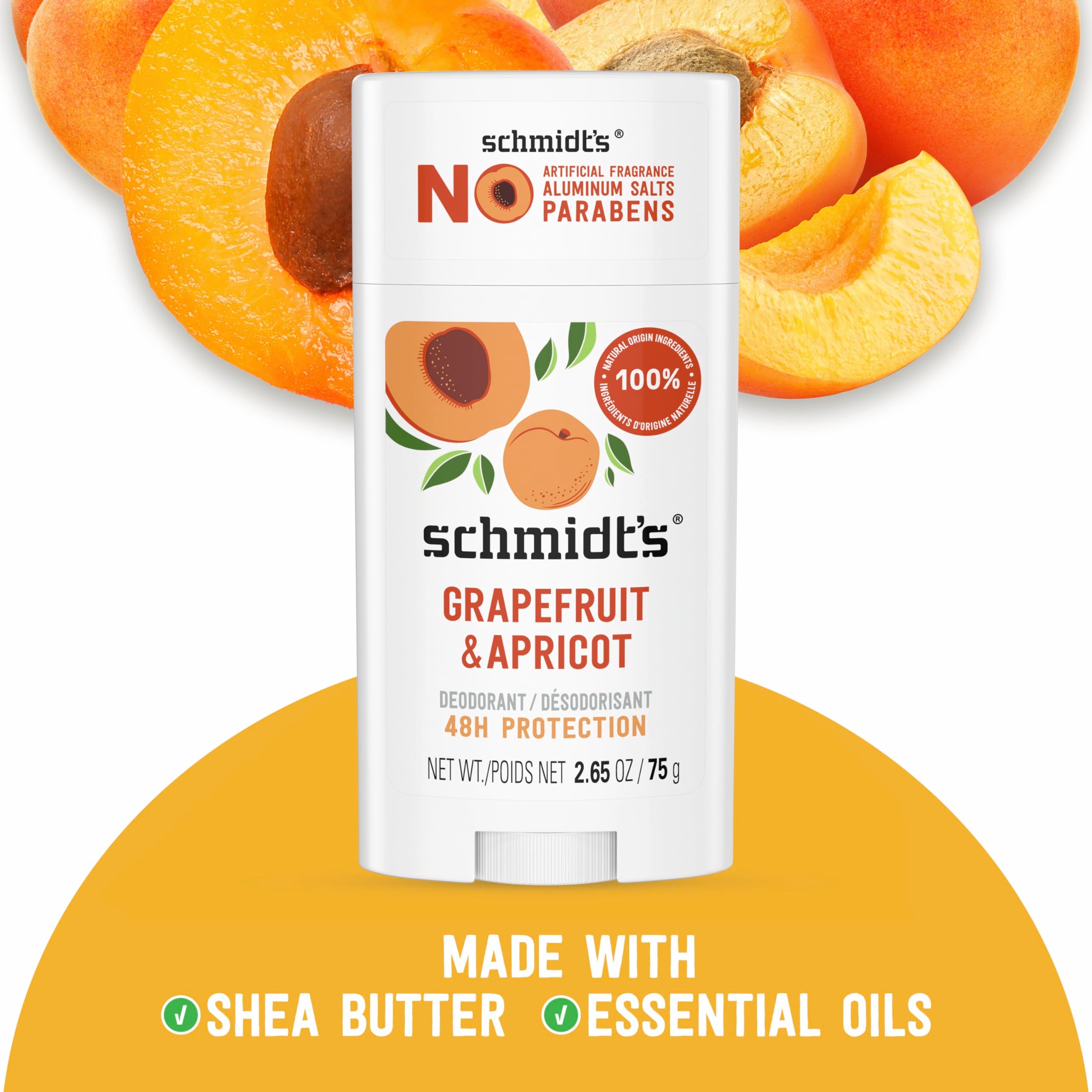 Schmidt's Grapefruit Apricot deodorant ingredients highlight magnesium and plant-based oils.